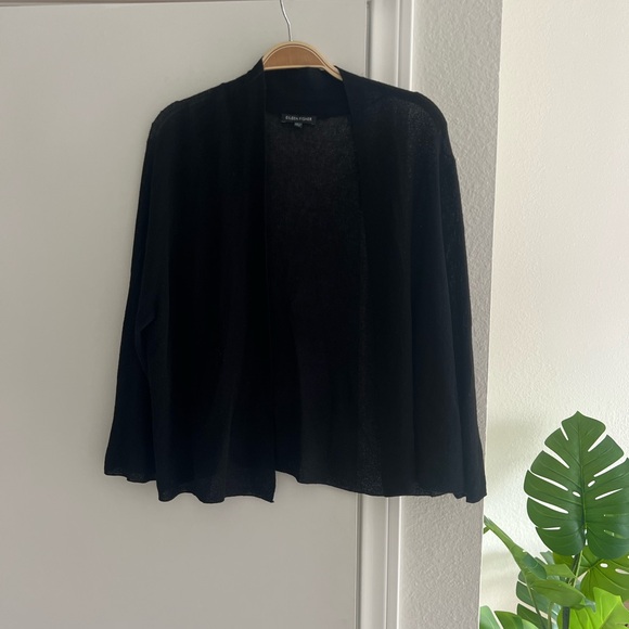 Eileen Fisher Cardigan Black Stretchy Classic Open Sweater Lightweight Minimal - Picture 2 of 8